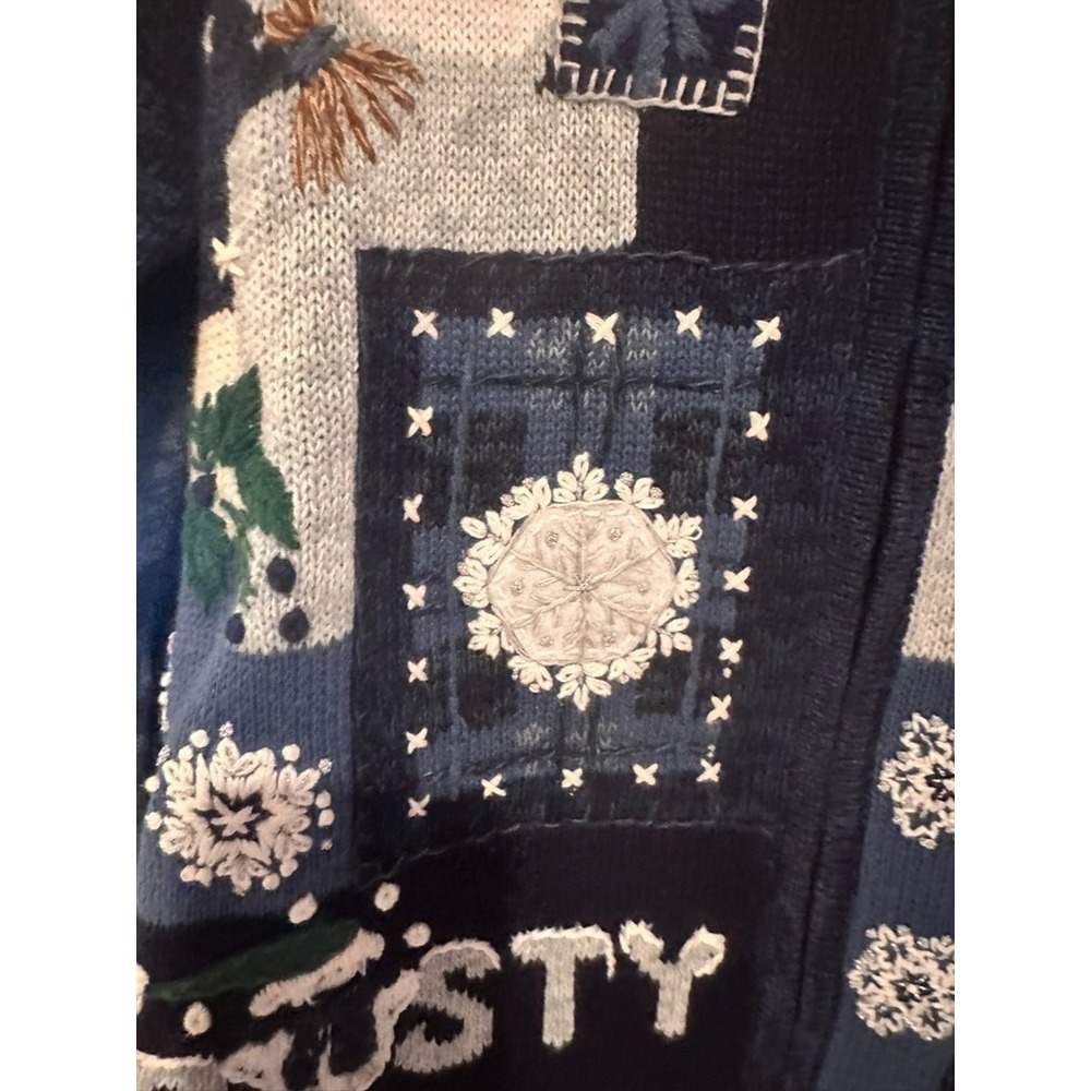 Tiara International Frosty Snowman Christmas Tree Zip Cardigan Sweater Blue L - Picture 5 of 9